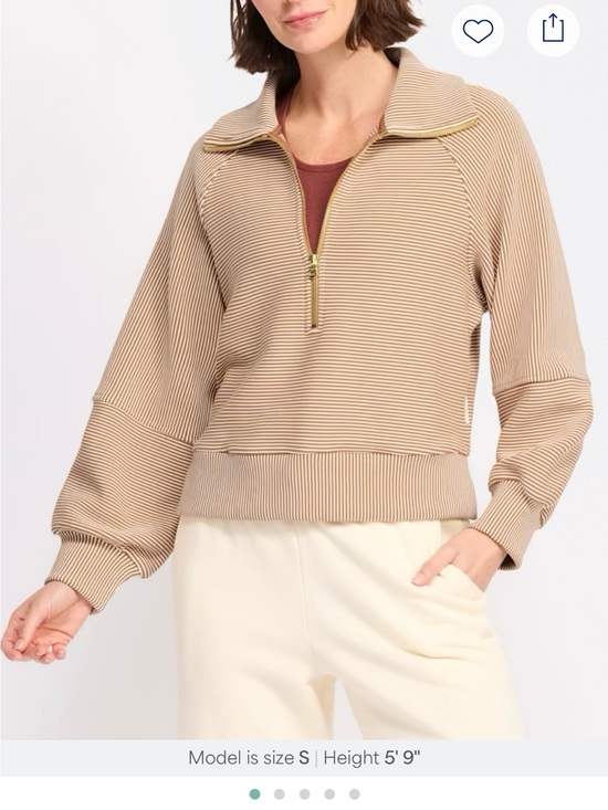 Varley Tops - Varley Beige and White Striped Half-Zip Sweater